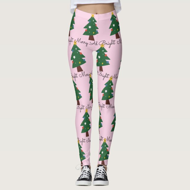 Målad nyans och ljus Julgranar på Rosa Leggings (Framsida)