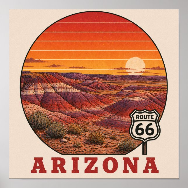 Målad öken Route 66 Arizona Affisch (Framsidan)
