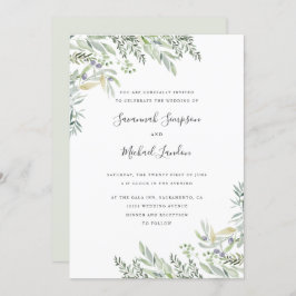 Målad oliv och blad akvarell bröllop inbjudningar