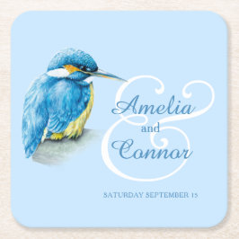 Målad personligt bröllp för kingfisherfågelkonst underlägg papper kvadrat