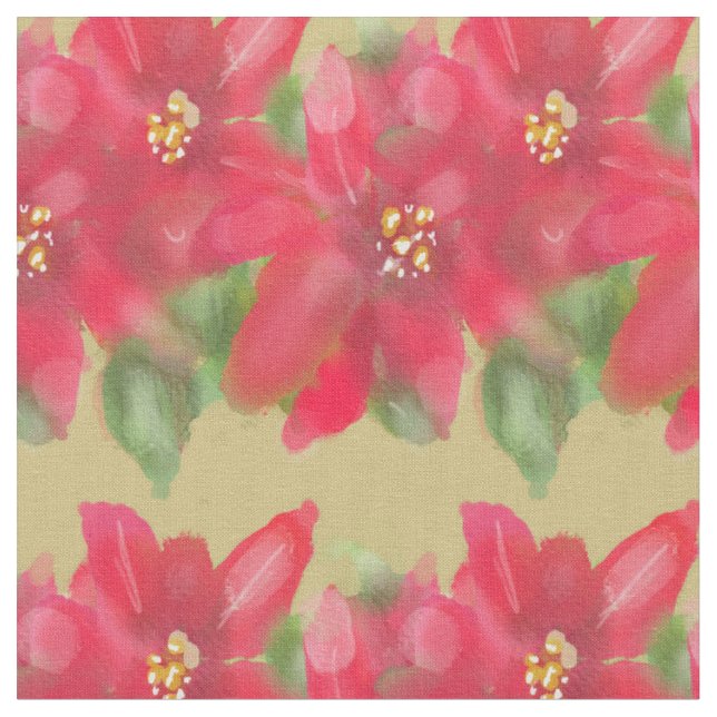 Målad röd och grön Poinsettia juldesign Tyg (Närbild)