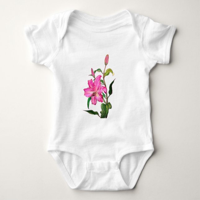 Målad rosa lilja blomma baby bodysuit t shirt (Framsida)