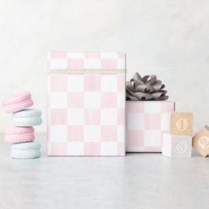 Målad rosa och vit rutig schackbräde-mönster presentpapper