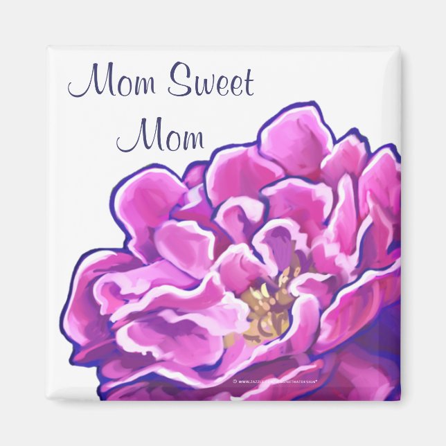 Målad rosa peonion mamma söt mamma magnet (Framsidan)