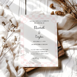 Målad rosa rutigt mönster bröllop inbjudningar