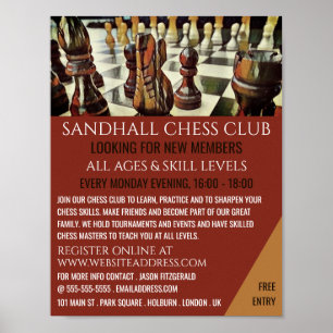 Målad schackbräde, Chess Klubb Advertising Poster
