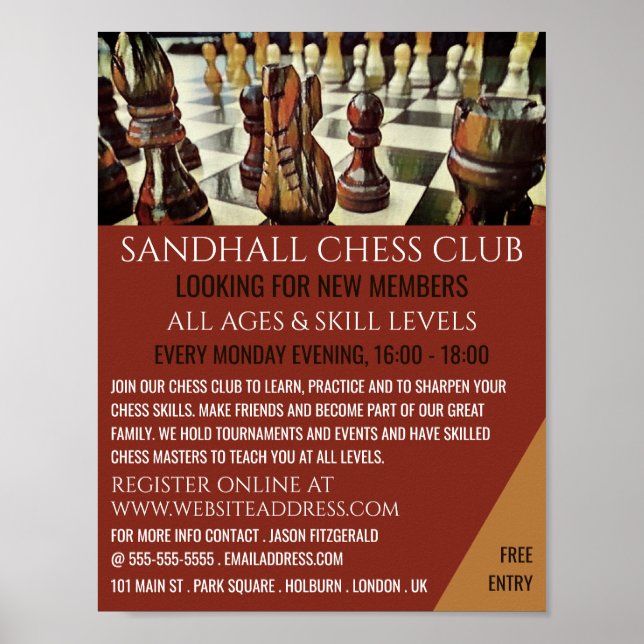 Målad schackbräde, Chess Klubb Advertising Poster (Framsidan)