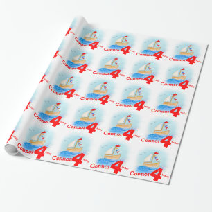 Målad segelbåtålder för pojkar namn 4 födelsedag presentpapper