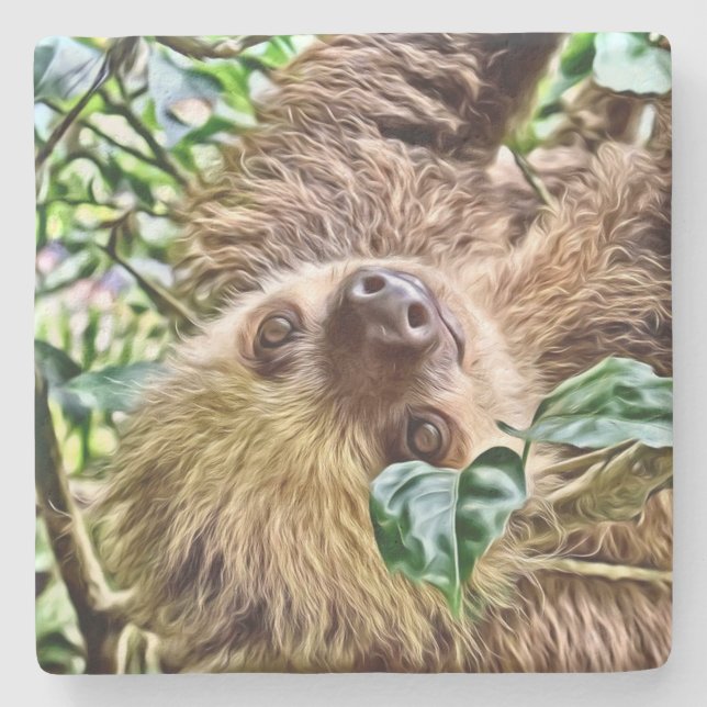 målad Sloth Underlägg Sten (Framsidan)