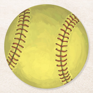 Målad softball Art Underlägg Papper Rund