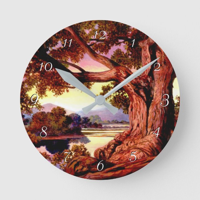 Målad sturdy Oak Round Clock Rund Klocka (Framsida)