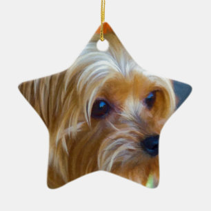 Målad Terrier för dam Yorkshire Julgransprydnad Keramik