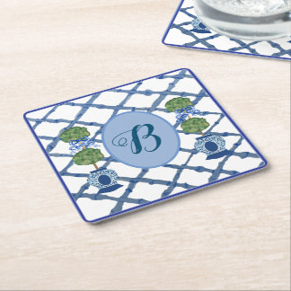 Målad Topiary Chinoiserie Ingefära Krukor Kruka  Underlägg Papper Kvadrat