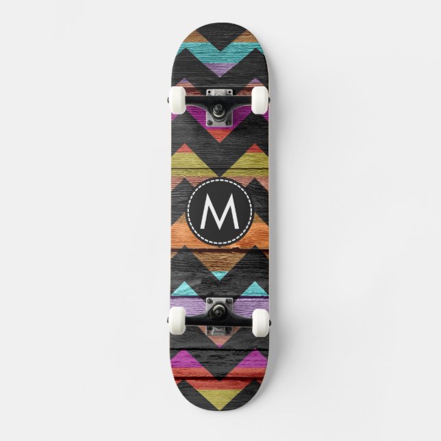 Målad trä chevron-ränder Mönster #2 Skateboard Bräda 20,5 Cm (Framsida)