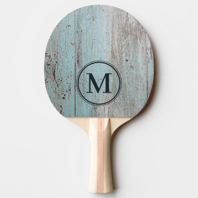 Målad Trämonogram i Blått Pingisracket (Baksidan)