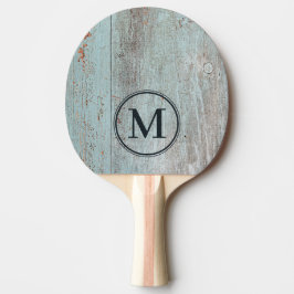 Målad Trämonogram i Blått Pingisracket