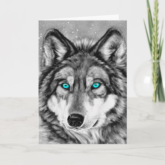 Målad varggråtonjulkort helgkort (Framsida)