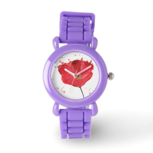 Målad vattenfärgvallmoblomma 2 armbandsur