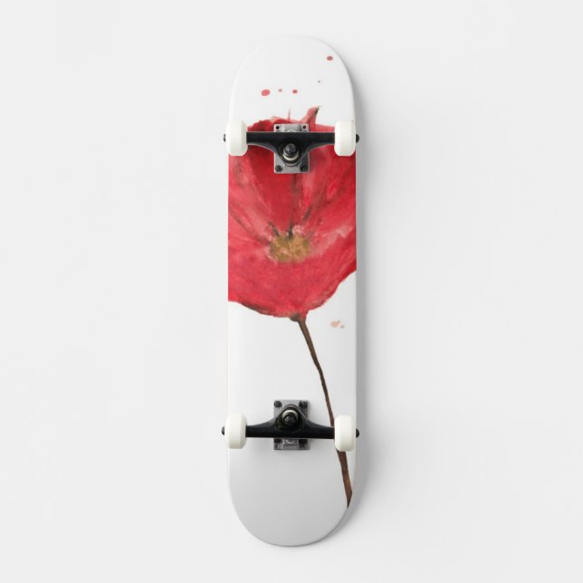 Målad vattenfärgvallmoblomma 2 mini skateboard bräda 18,5 cm (Framsida)
