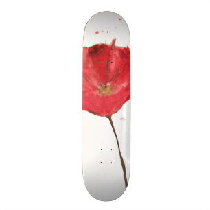 Målad vattenfärgvallmoblomma 2 mini skateboard bräda 18,5 cm
