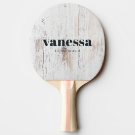 Målad vit trä minimal modern klassisk namn pingisracket
