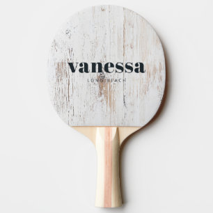 Målad vit trä minimal modern klassisk namn pingisracket