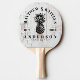 Målad vit trä tropisk ananas bröllopskam pingisracket