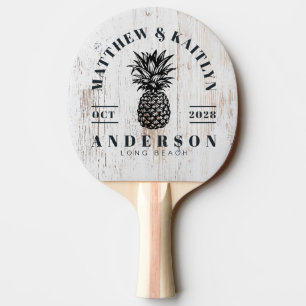 Målad vit trä tropisk ananas bröllopskam pingisracket