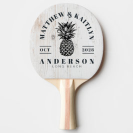 Målad vit trä tropisk ananas bröllopskam pingisracket