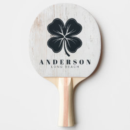Målad Vit Träfyraklöver med Namn Pingisracket
