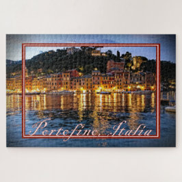 Målad vy av Portofino, Italien på natten - 20 x 30 Pussel