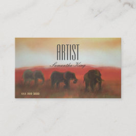 Målade Bild Afrika Animals Sunset Artist Visitkort