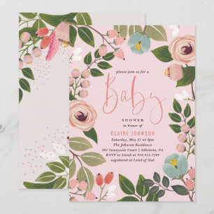 Målade blom- rosor för baby showerinbjudan inbjudningar