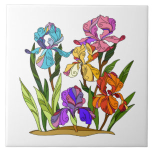 Målade blommor, färgade iris kakelplatta