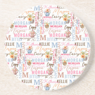 Målade blommor med Namn och monogram Collage Underlägg
