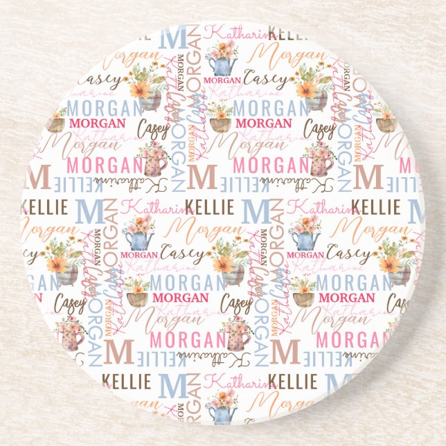 Målade blommor med Namn och monogram Collage Underlägg (Framsidan)