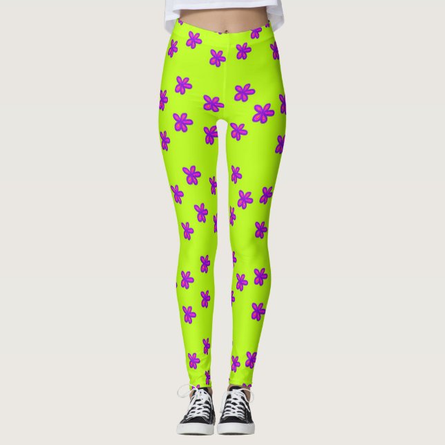 målade blommor på grönt leggings (Framsida)