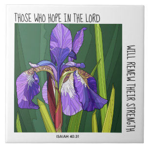 Målade blommor (ris) med versaler från Isaiah 40:3 Kakelplatta