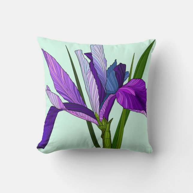 Målade blommor, söt lila iris på mynta kudde (Framsida)