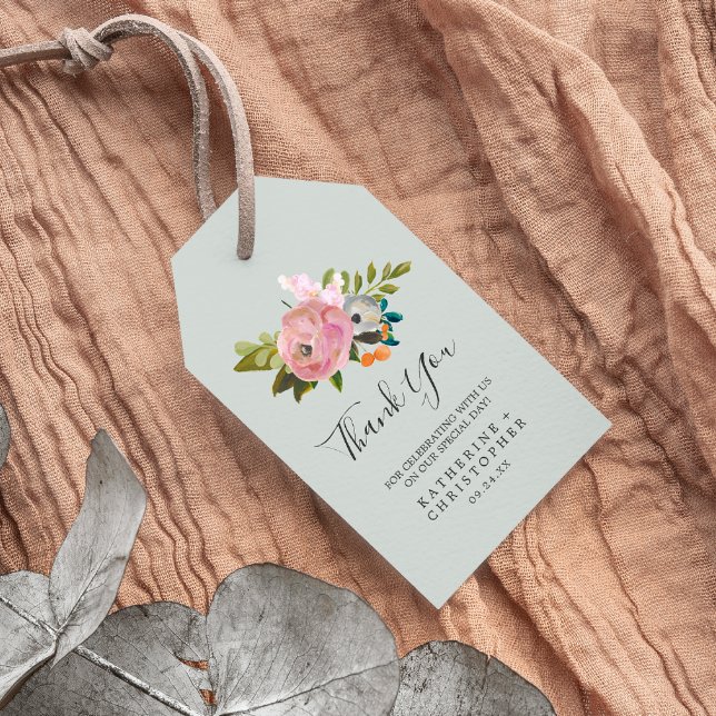 Målade blomster tackfavor presentetikett (Skapare uppladdad)