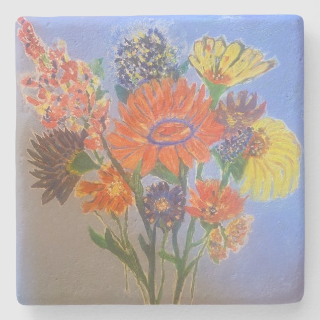 Målade blomstermotivbordsunderlägg stenunderlägg (Framsidan)