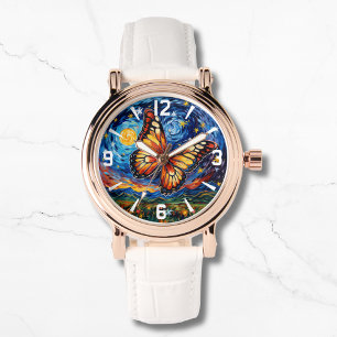 Målade Butterfly Starry Night Himlar Elegant Woman Armbandsur