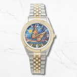 Målade Butterfly Starry Night Himlar Elegant Woman Armbandsur<br><div class="desc">Eleganten Womans Watches,  färgad fjäril med trendig,  Himmel med stjärnor i bakgrunden,  med  måne och stjärnor. Skapat av Evco Studio www.zazzle.com/store/evcostudio</div>