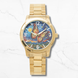 Målade Butterfly Starry Night Himlar Elegant Woman Armbandsur