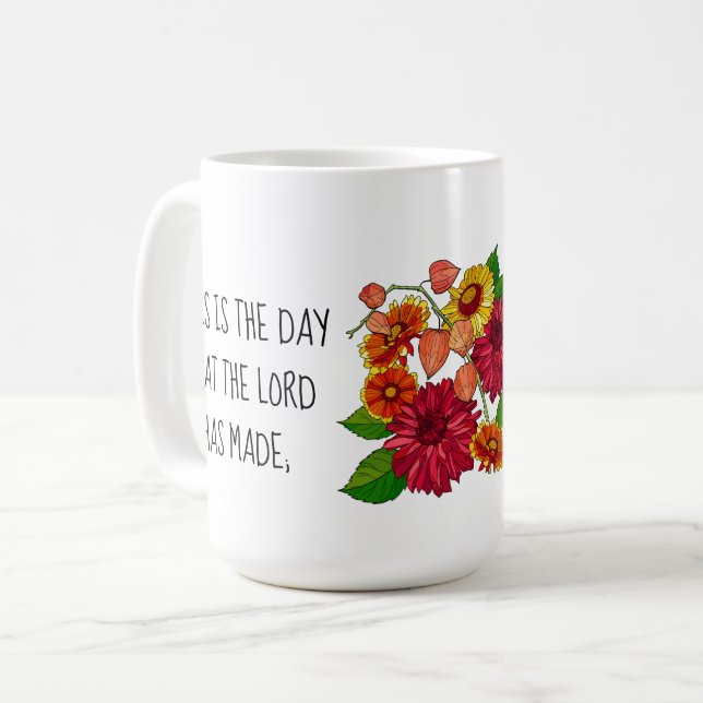 Målade Daisy med verse från Psalm 118:24 Kaffemugg (Framsida vänster)