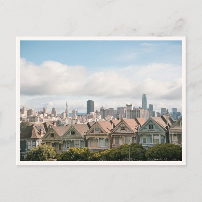 Målade damer San Francisco Victorians Skyline Vykort (Framsida)