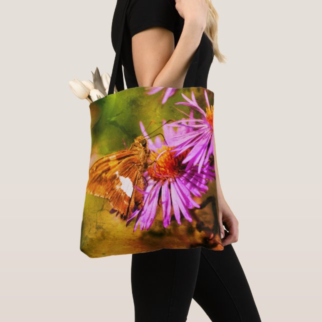 Målade damfjäril Vild aster Blomma Konst Tygkasse (Närbild)