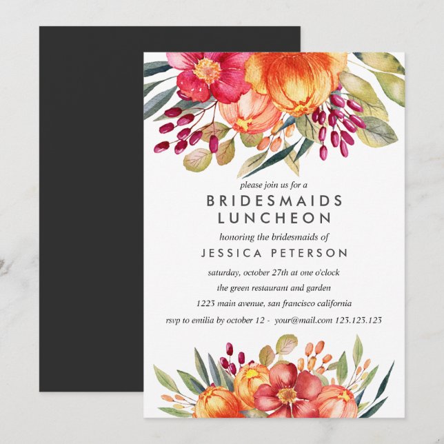 Målade Flowers Bridesmaids Luncheon Bröllop Inbjudningar (Fram/baksida)