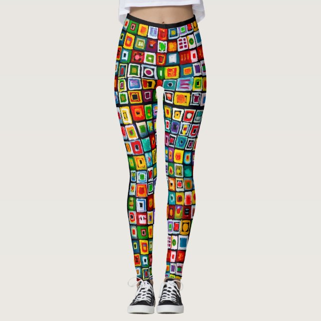 Målade fyrkanter Boho Mosaic Leggings (Framsida)