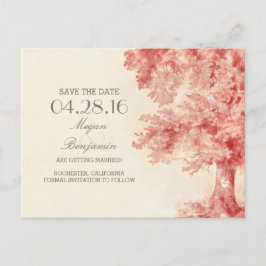 målade gamla träd vintage save the date vykort